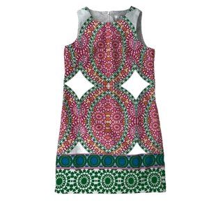 London Times Sleeveless Multicolor Summer Dress Cotton Floral Scoop-Neck Sz. 6